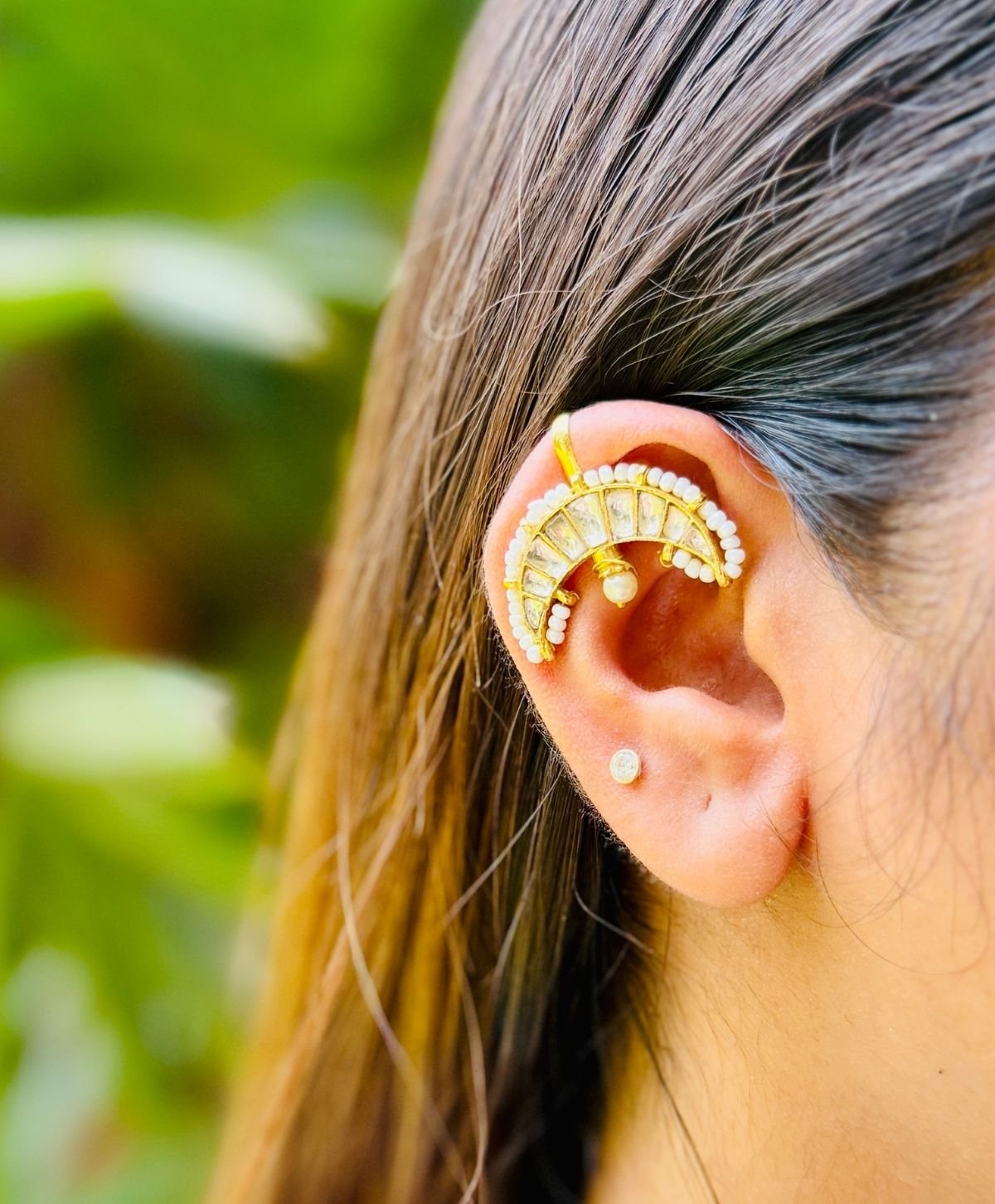 White Chand Kundan Bugadi Earcuff for Women