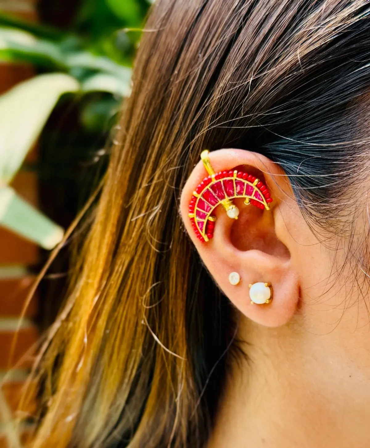 Red Chand Kundan Bugadi Earcuff for Women