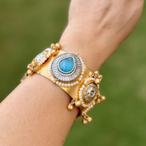 Blue Stone Golden Ghungroo Adjustable Kada