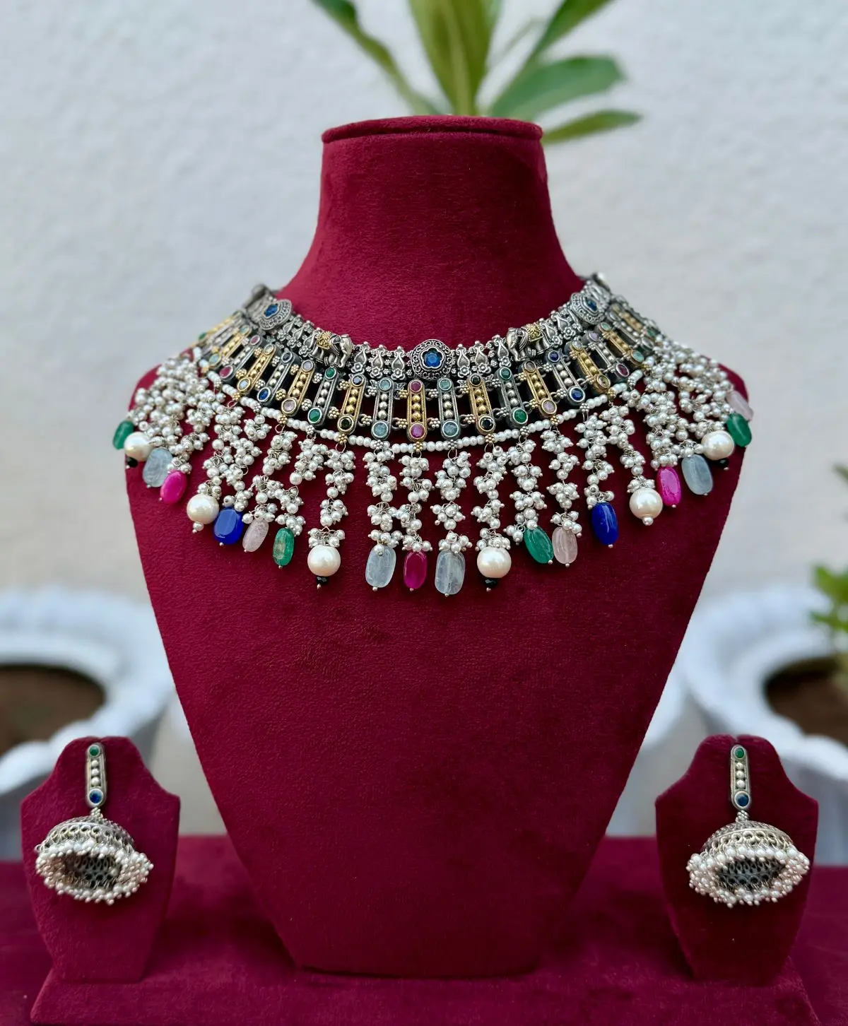 German Silver Rangrez Pearl Necklace for Women