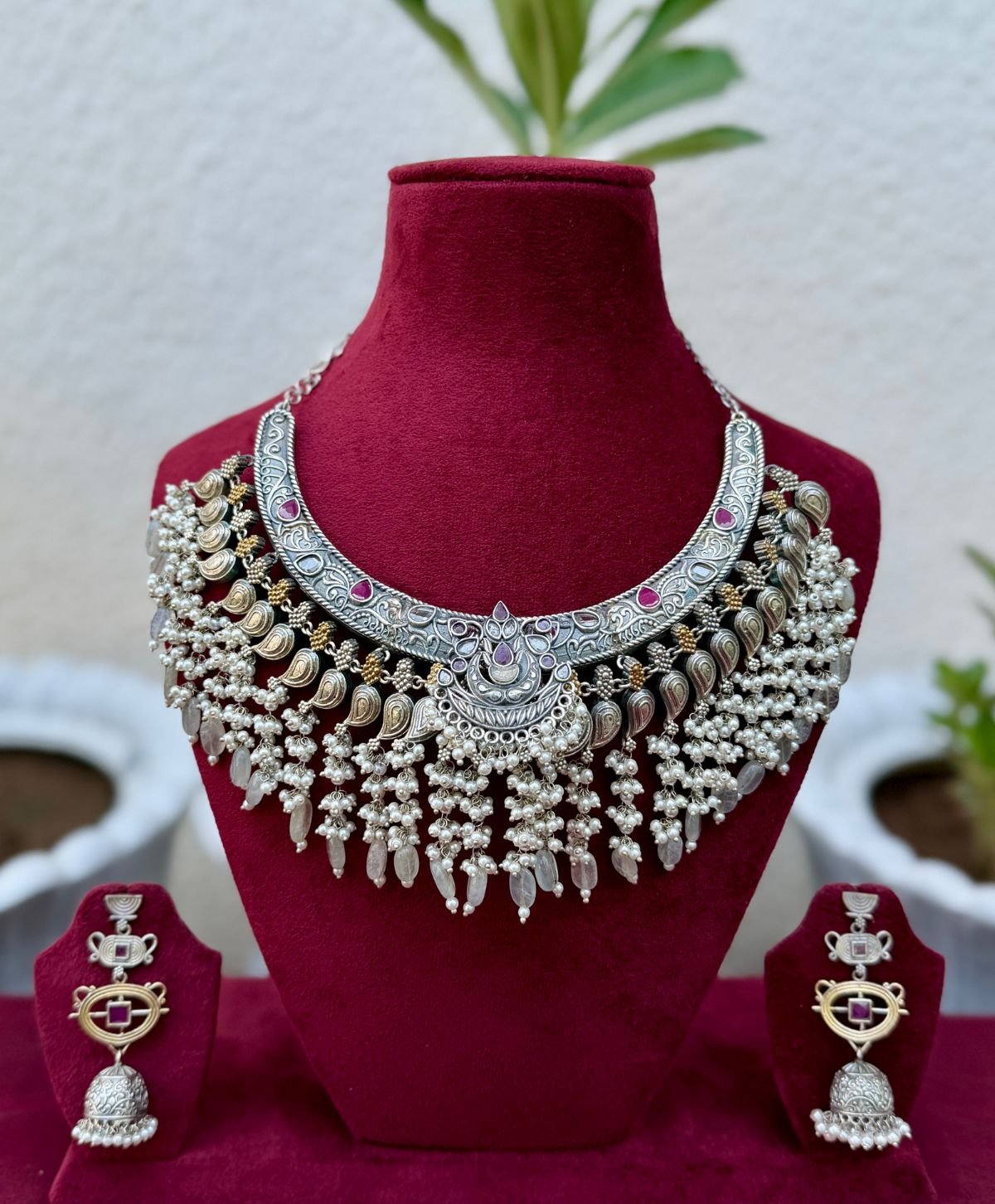 German Silver Rajwada Pearl Hasli for Women