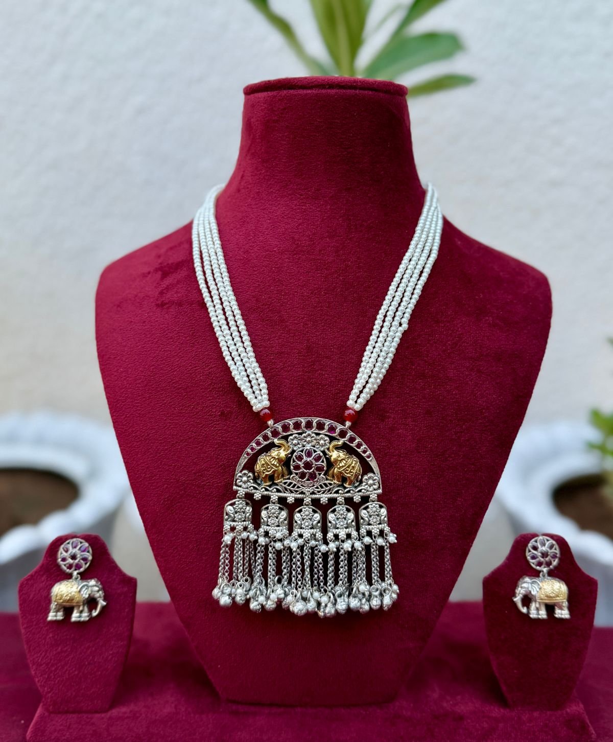 German Silver Gajraaj Pearl Haar for Women
