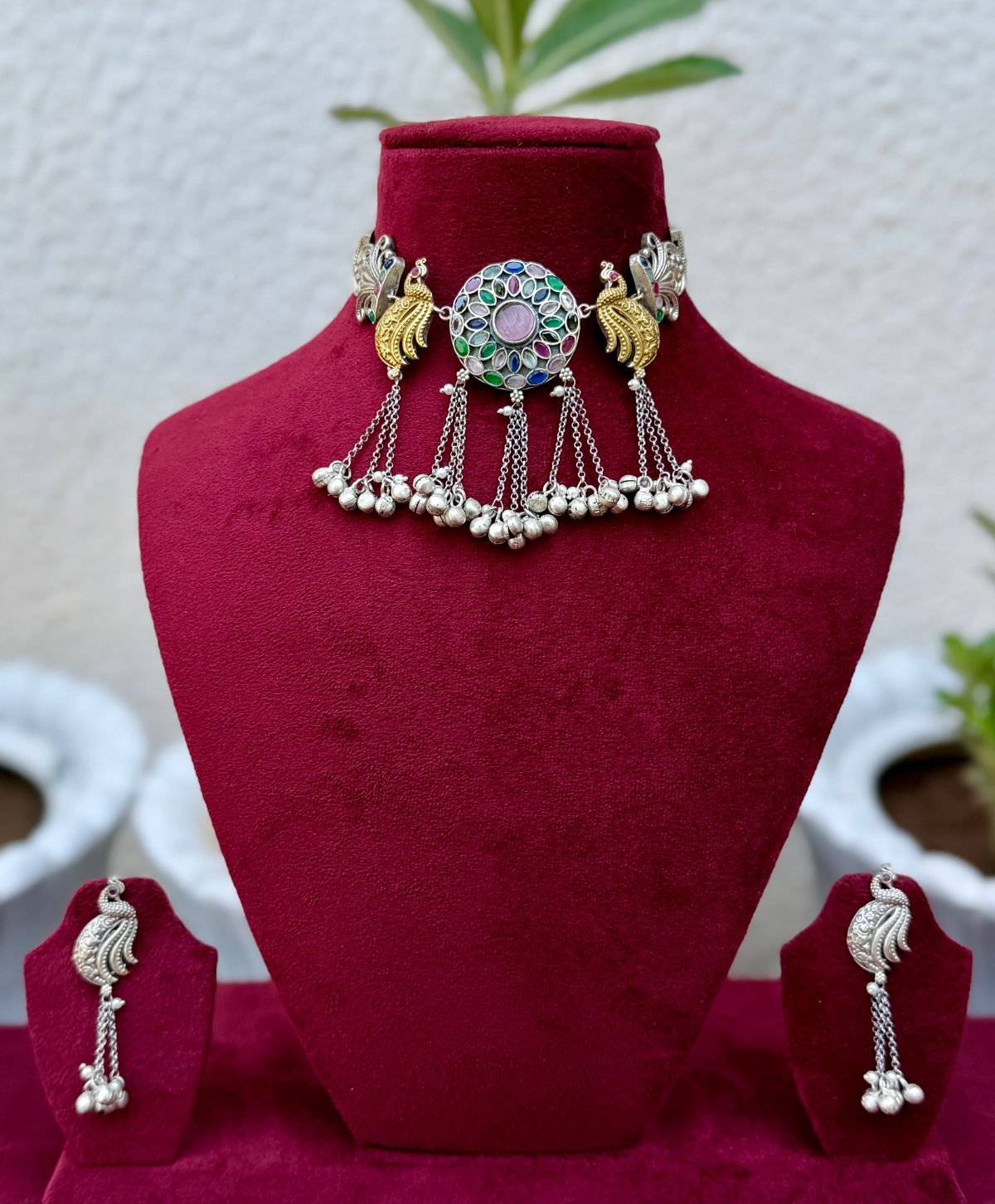 German Silver Satrangi Morni Choker for Women