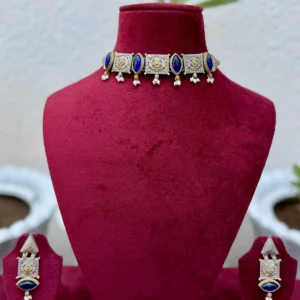 German Silver Blue Aaina Choker for Women