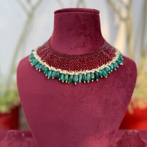 Maroon Green Jhalar Necklace