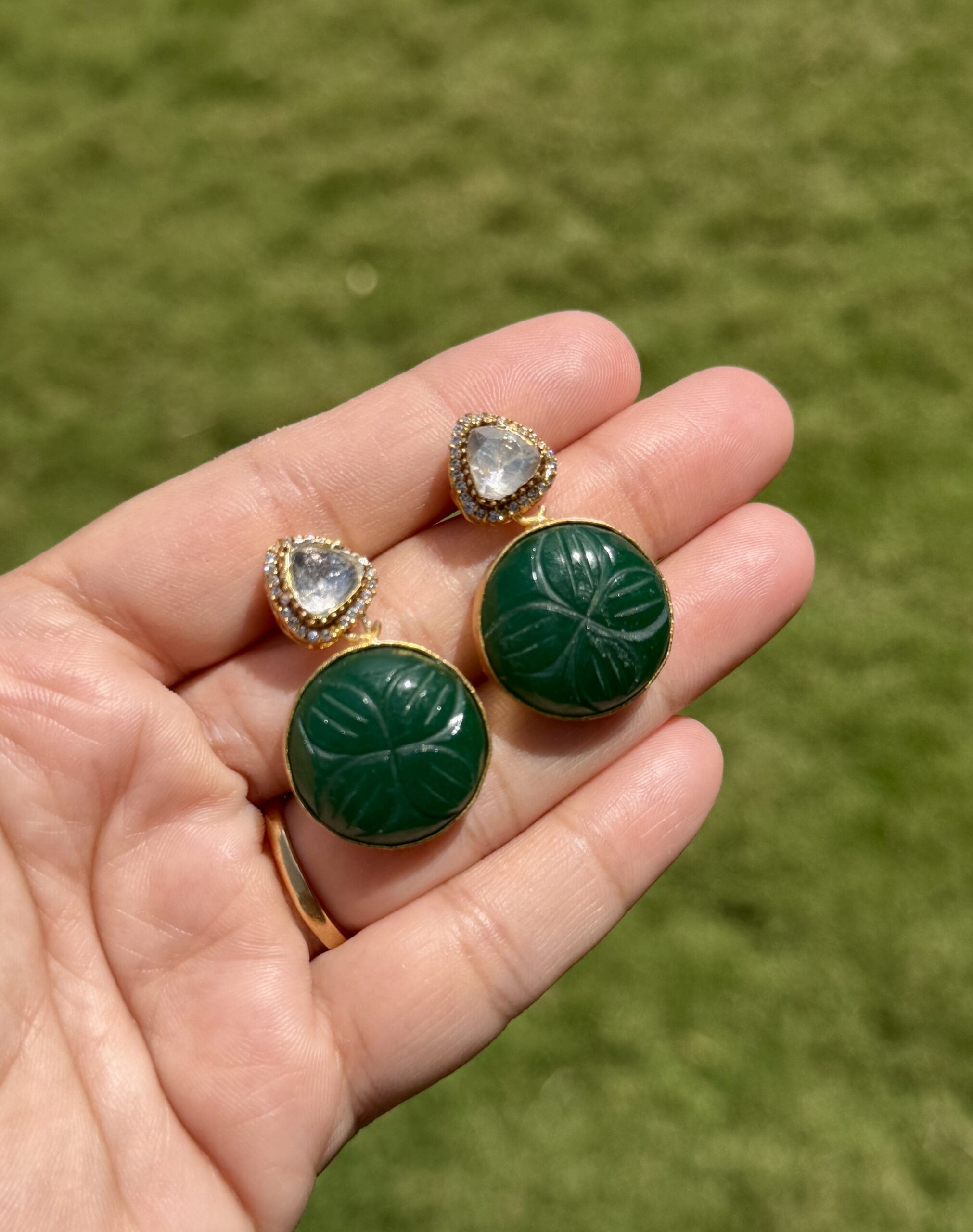 Green Polki Earrings