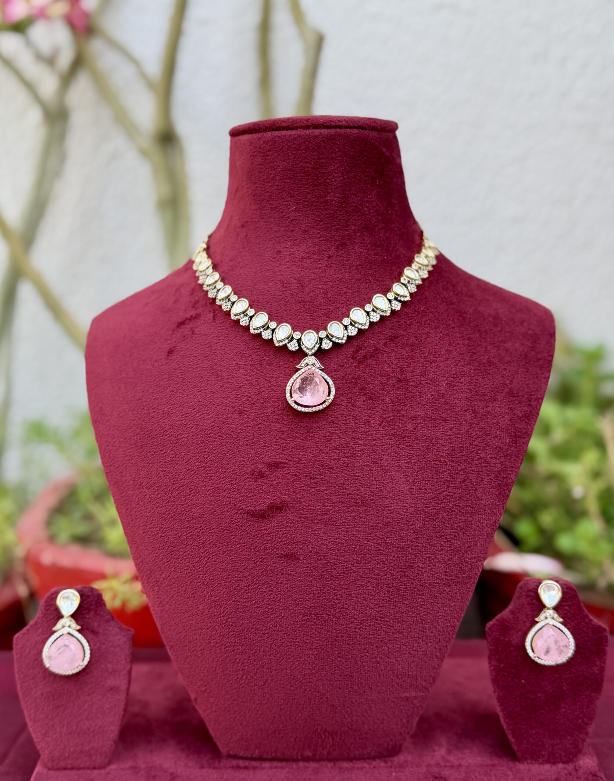 Soft Pink Polki Kundan Necklace