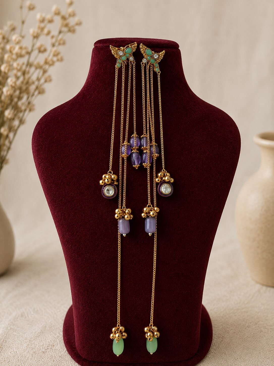 Purple mint Kashmiri Earrings - AGE053