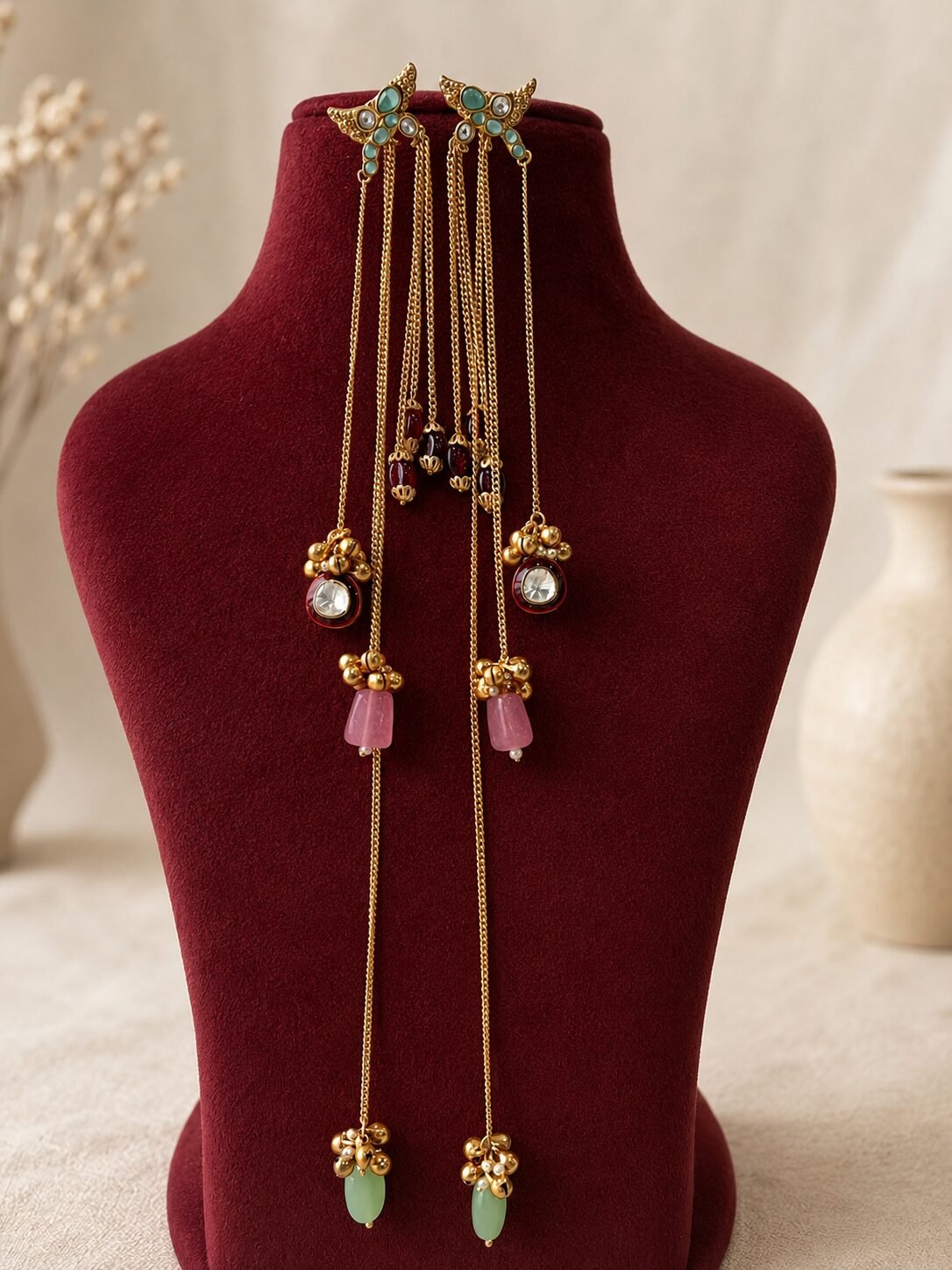 Maroon mint Kashmiri Earrings - AGE055