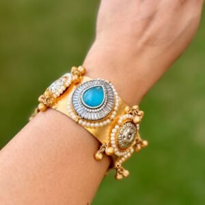 Blue Stone Golden Ghungroo Adjustable Kada - AGB005