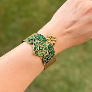 Green Stone Mat Gold Adjustable Kada - AGB008