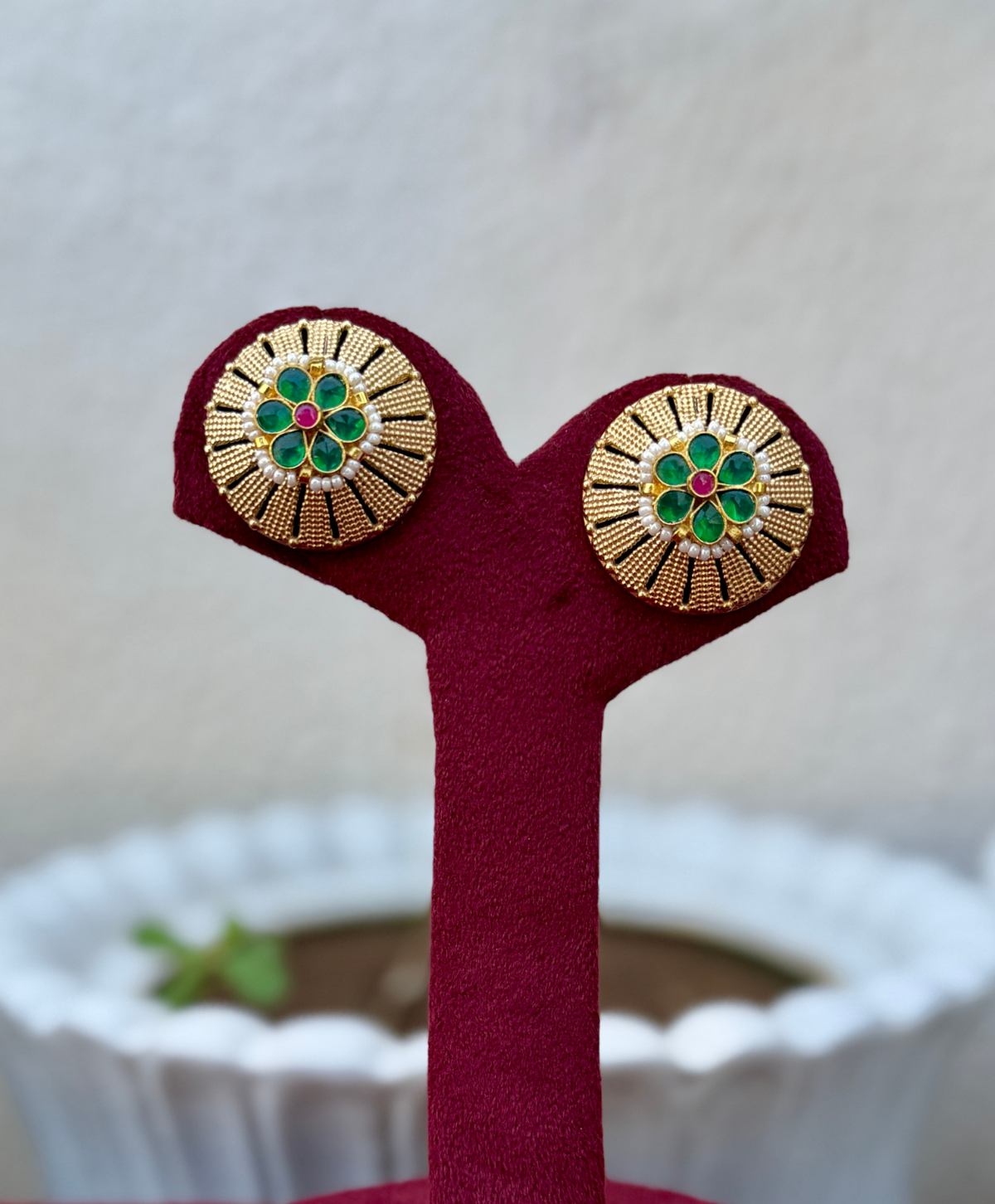 German Silver Kundan Fusion Studs for Women