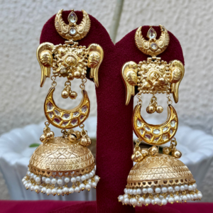 Mat Gold Finish Long Earrings - AGE013