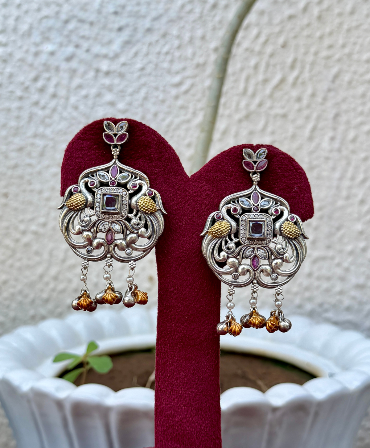 Dual Tone German Silver Earrings for Women