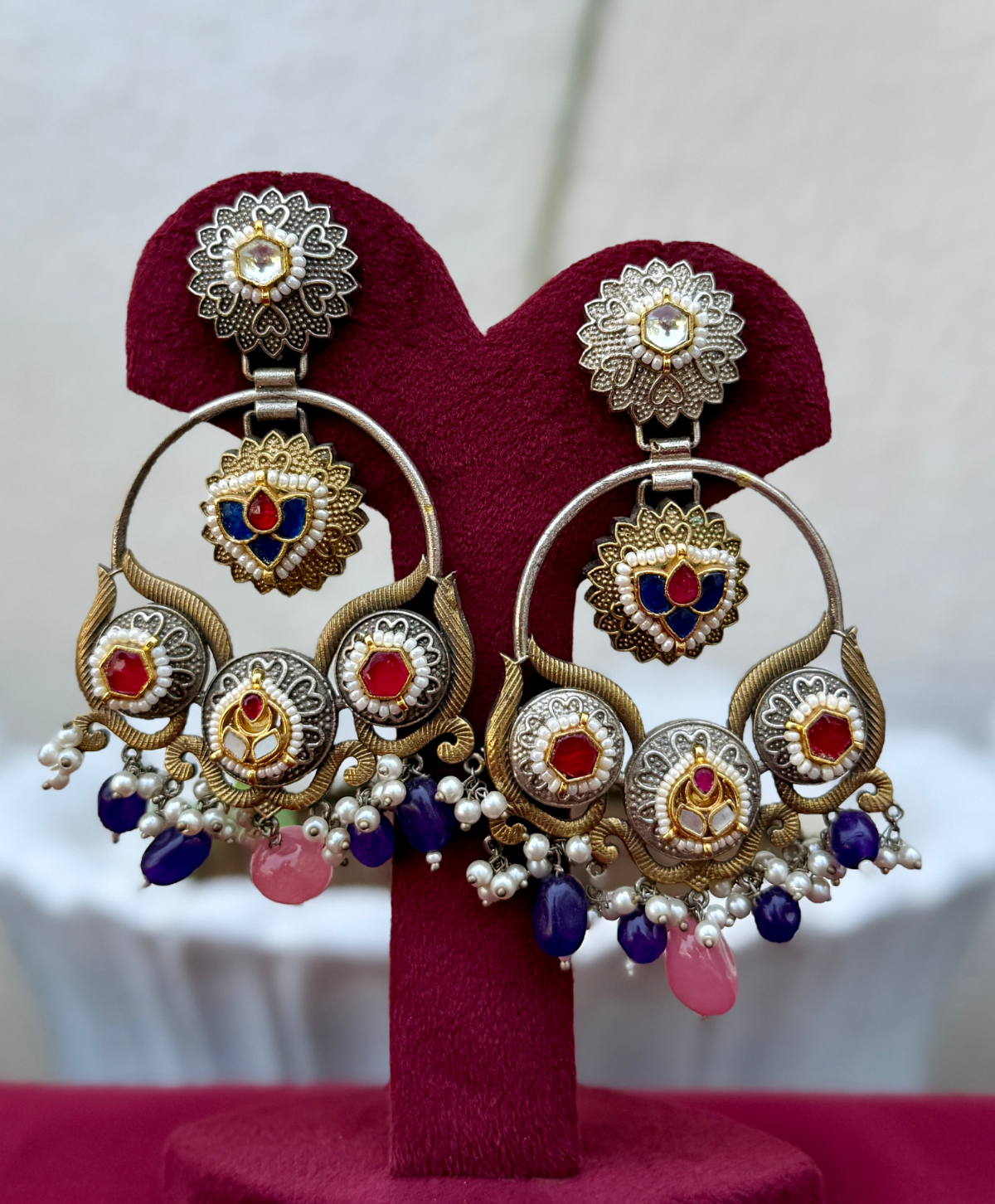 Kundan Fusion German Silver Earrings - AGE031