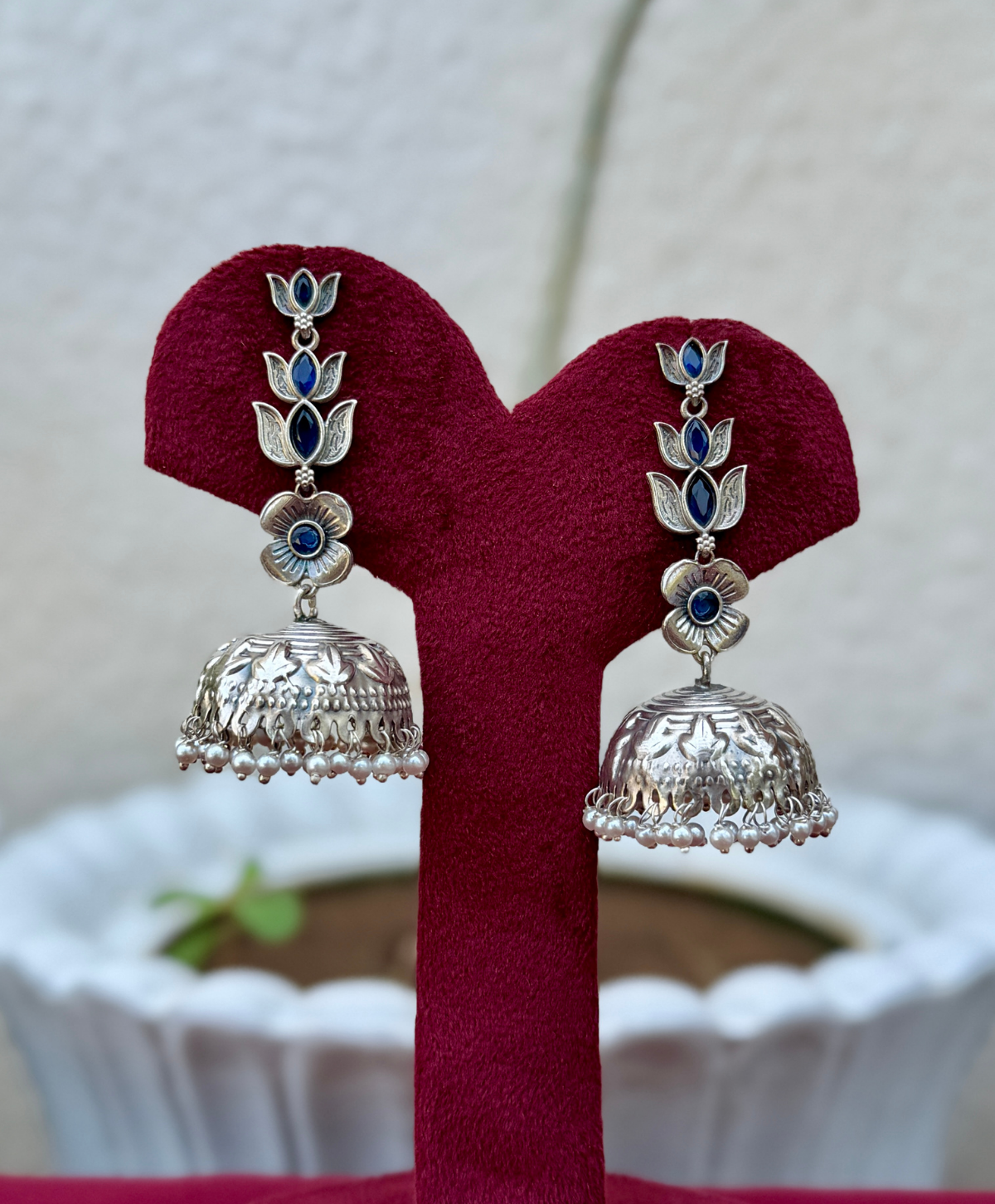 Blue German Silver Earrings for Women