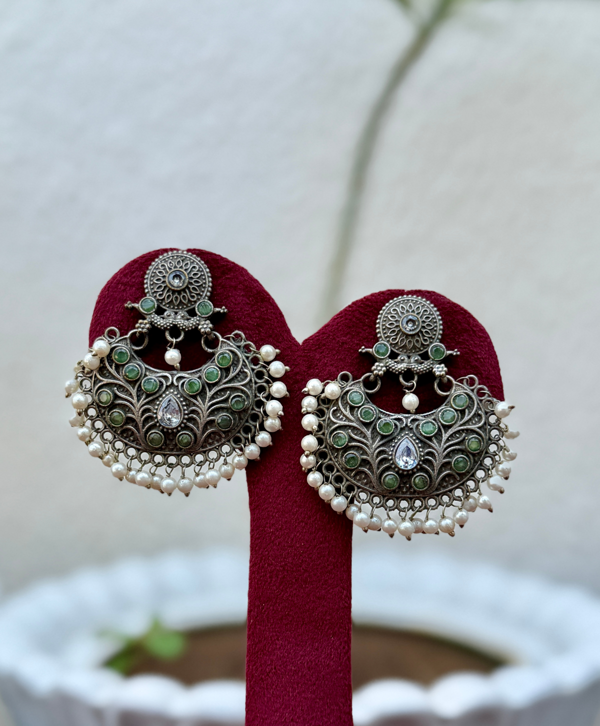 Mint Green German Silver Earrings for Women