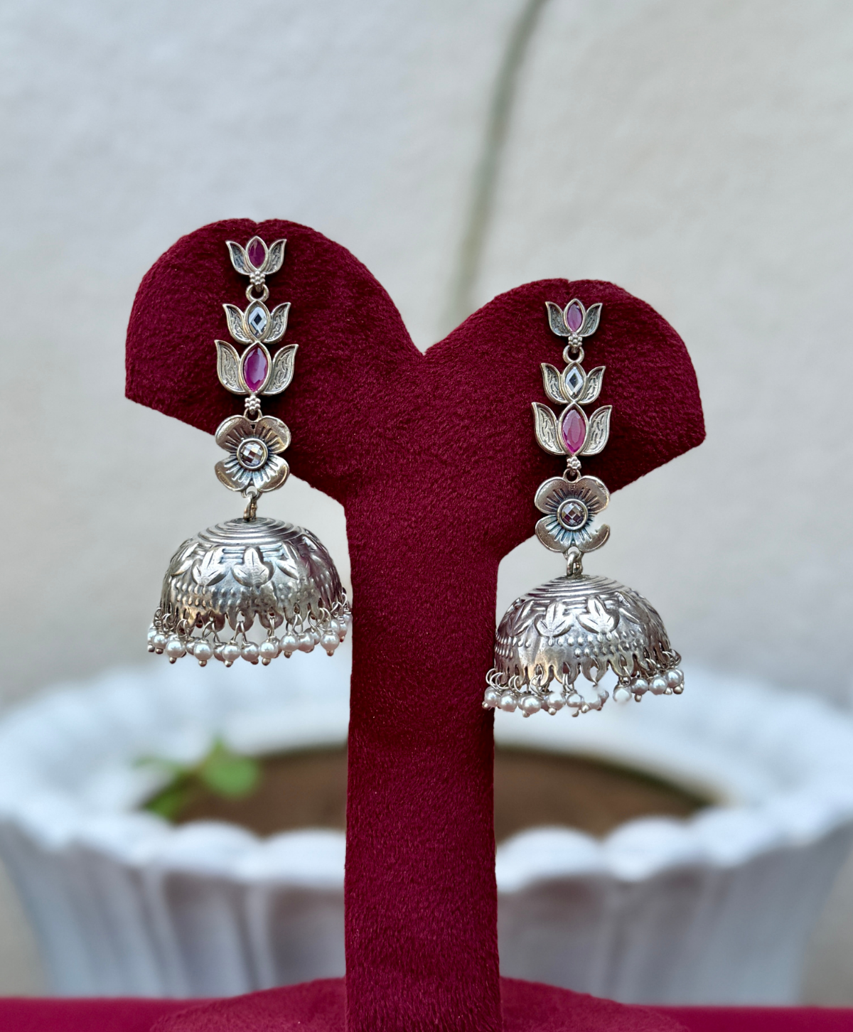 Ruby German Silver Earrings for Women