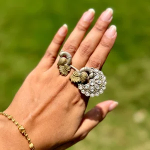 German Silver Peacock Dual Tone Ring for Women