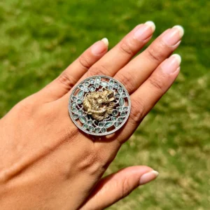 German Silver Mint Green Ganesha Ring for Women