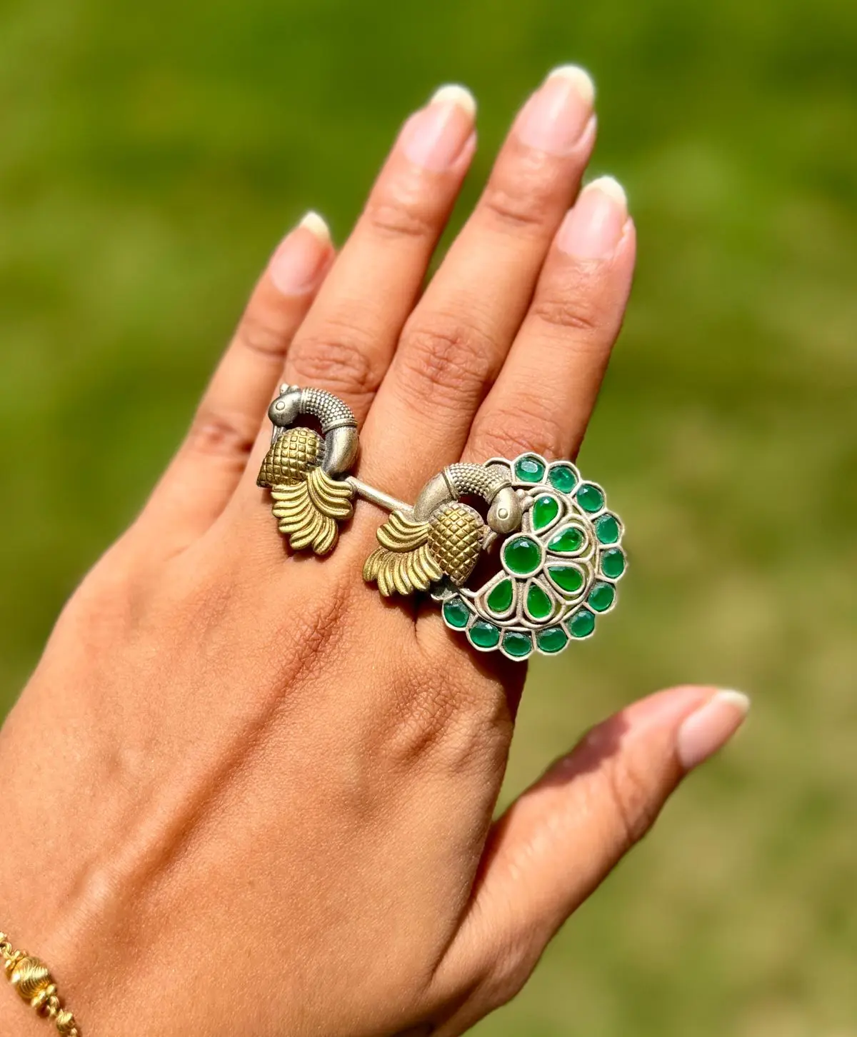 German Silver Peacock Dual Tone Ring for Women