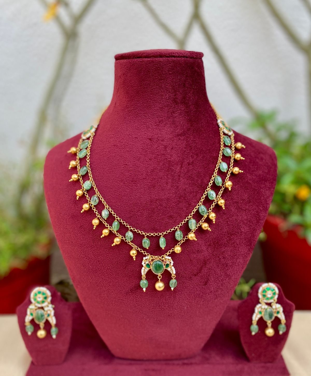 Kundan Green Drop Haar for Women