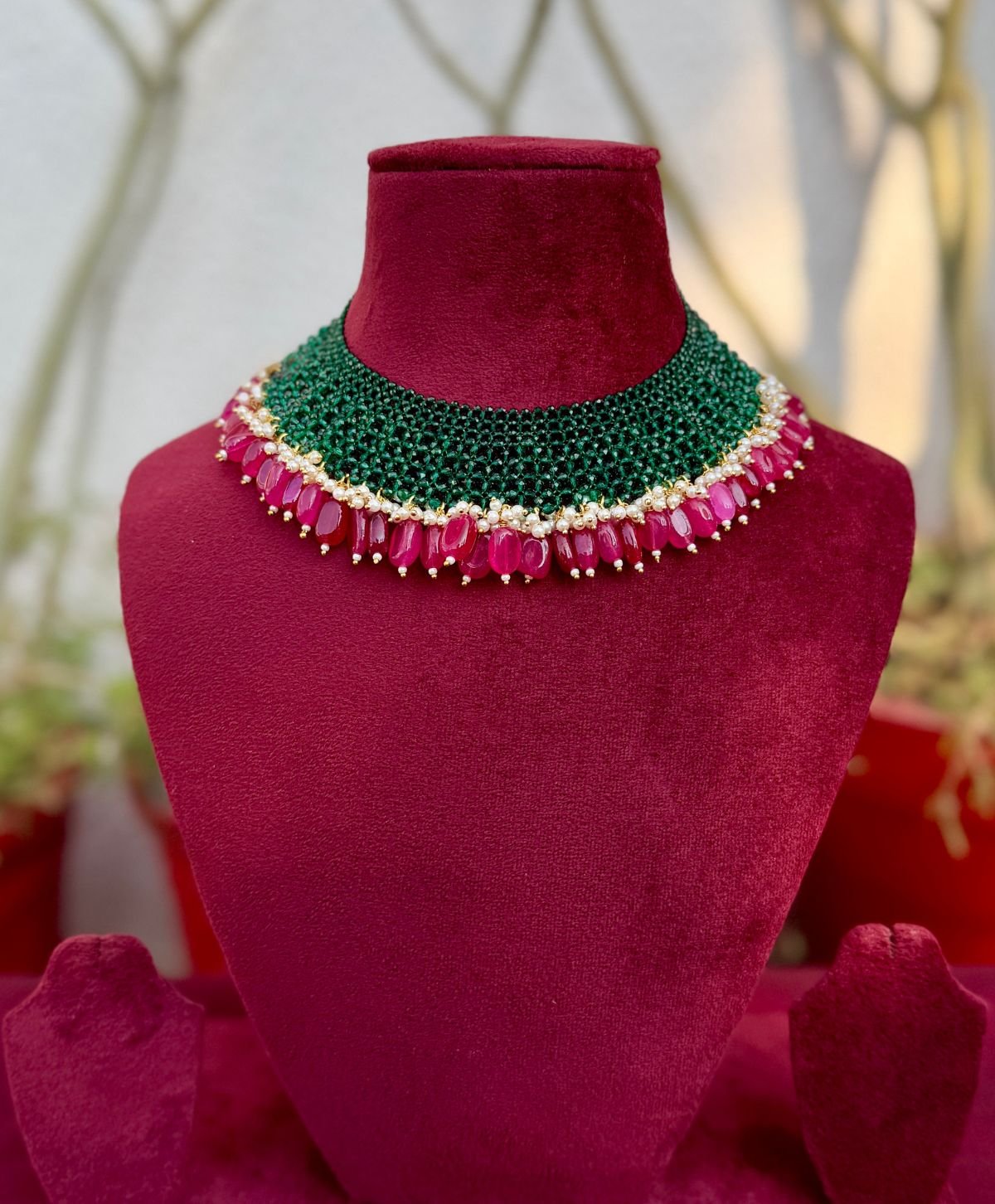 Kundan Green Rani Jhalar Necklace for Women