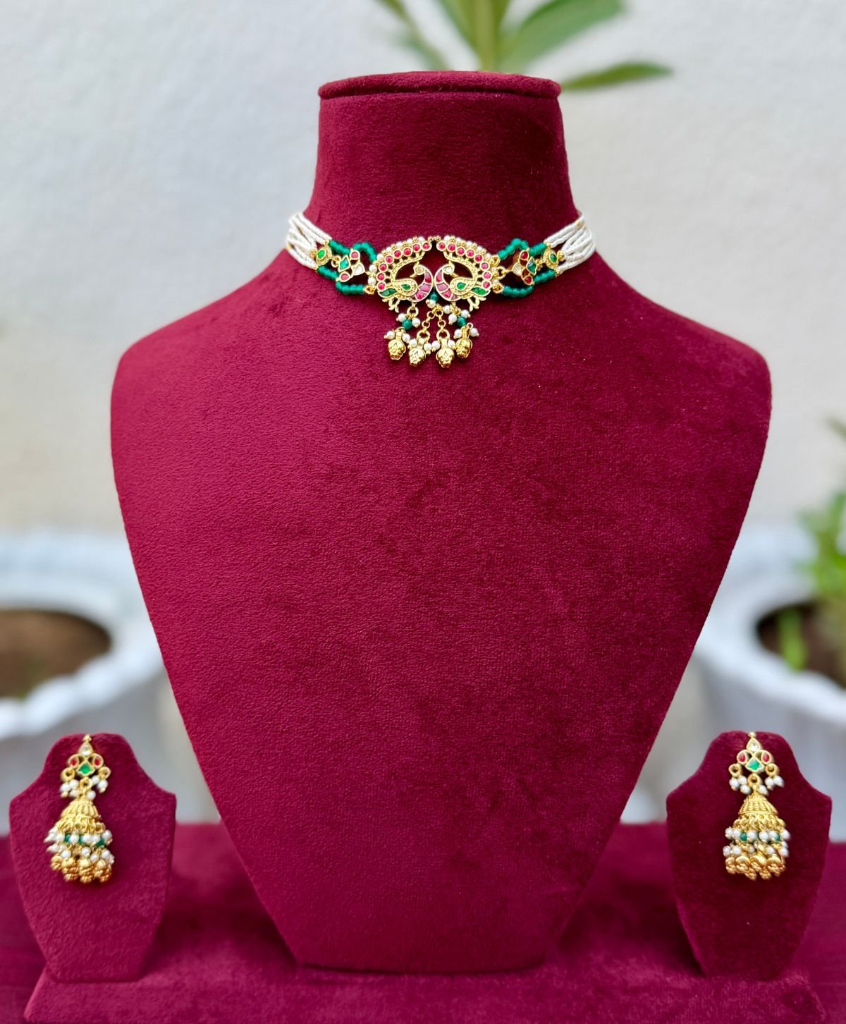 Pachi Kundan Peacock Choker for Women