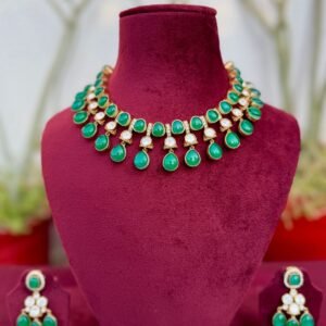 Green Stone Polki Necklace - APN010