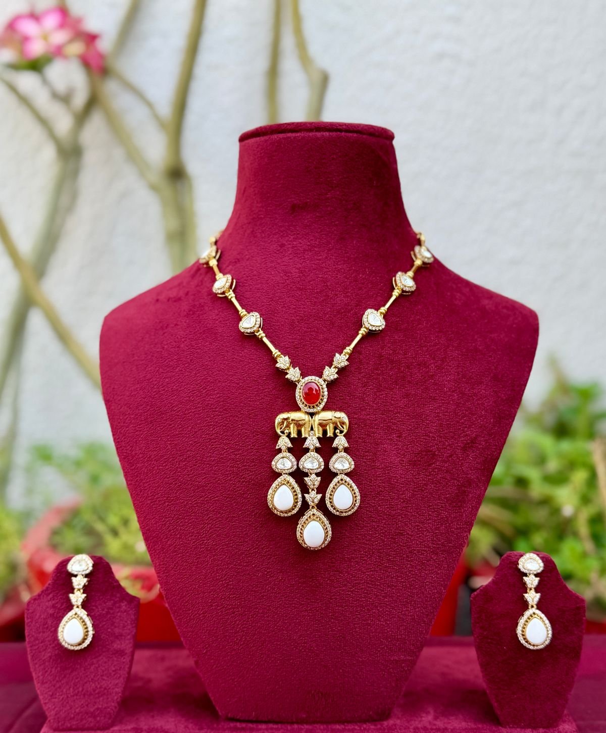 Elephant Polki Long Necklace - APN017