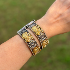 Elephant Head Dual Tone German Silver Kada