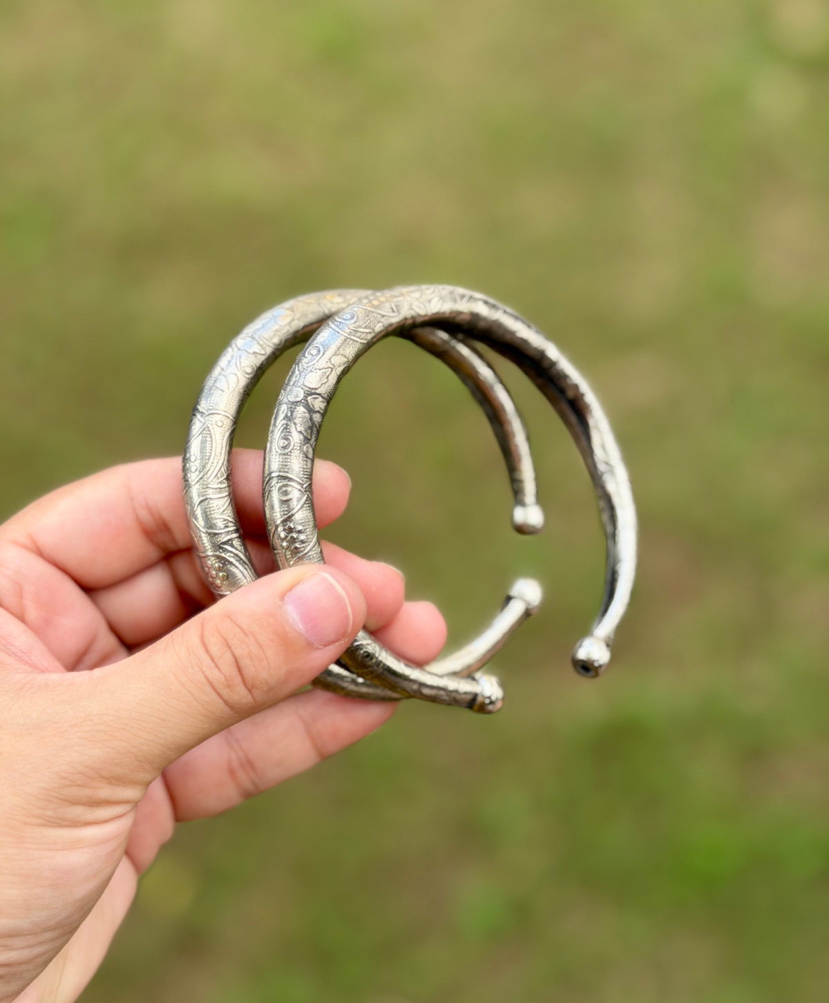 Textured Oxidised German Silver Kada Bangle