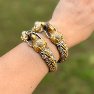 Bold Elephant Head Dual Tone German Silver Kada
