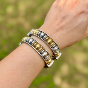 Ribbed Bead Dual Tone German Silver Kada