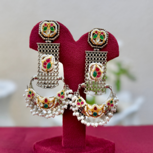 Rani Green Fusion Dualtone Long Earrings - AGE060