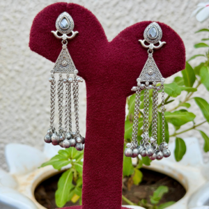 Clear White German Silver Long Earrings