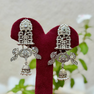 Clear White German Silver Long Earrings - AGE074