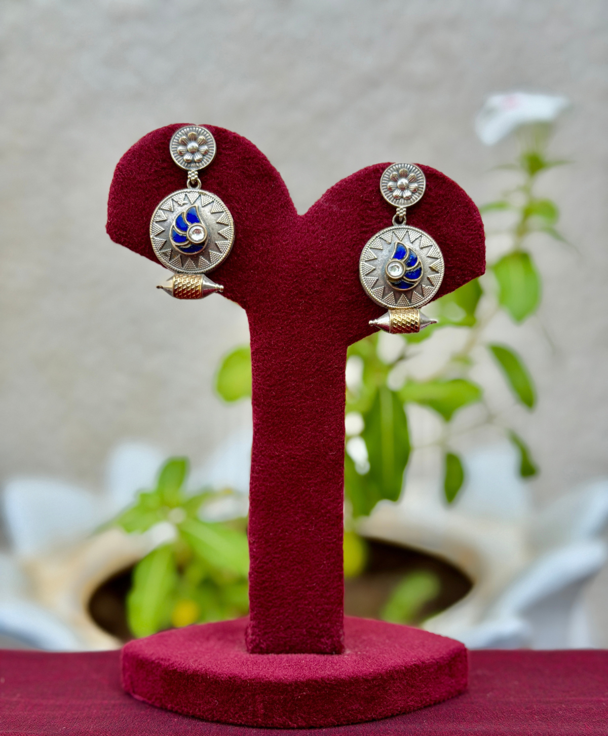 Blue Kundan Dualtone Earrings- AGE080