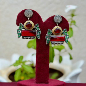 Red Green Stone Dualtone Earrings - AGE081