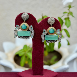 Mint Green Stone Dualtone Earrings - AGE082