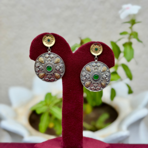 Green Stone Round Dualtone Earrings