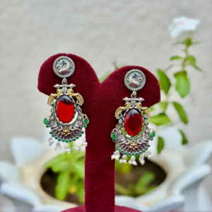 Red Stone Dualtone Earrings