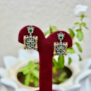 Green Stone Dualtone Earrings