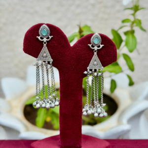 Mint Green Long German Silver Earrings