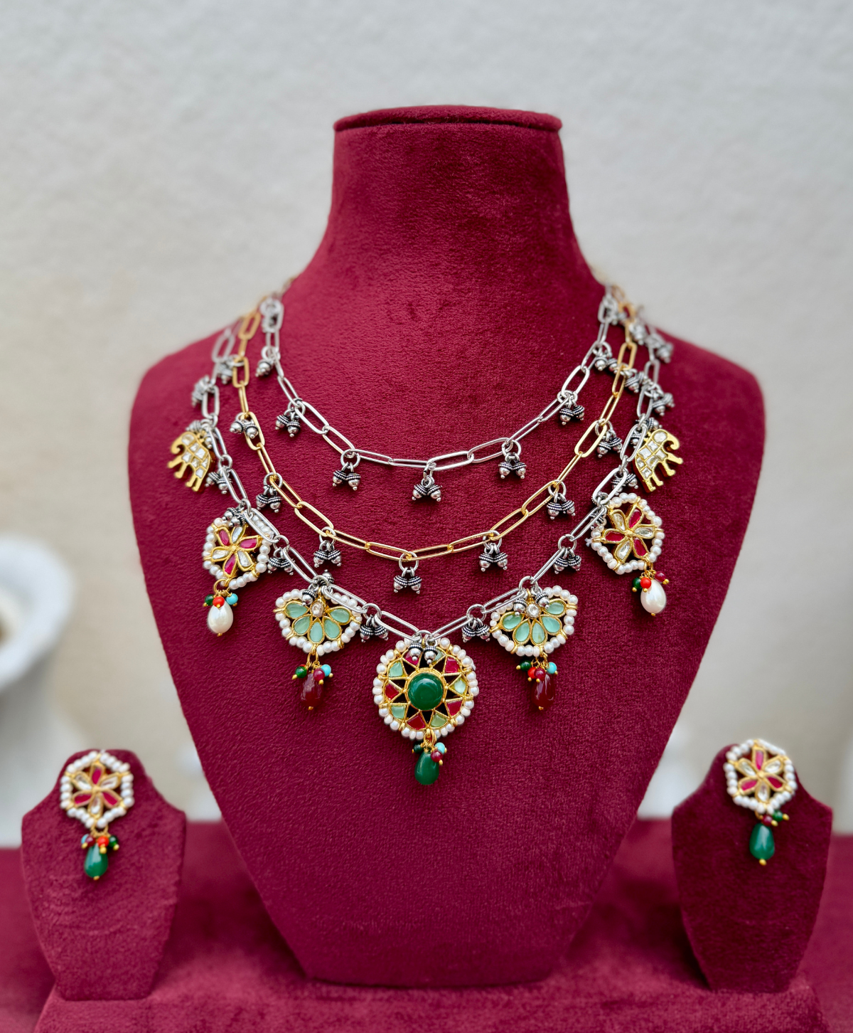 German Silver Three Layer Hanging Necklace for Women