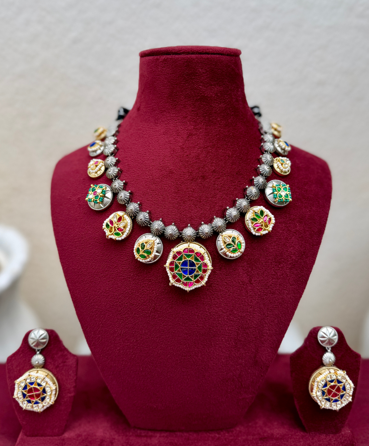 German Silver Multicolour Dual Tone Fusion Necklace for Women
