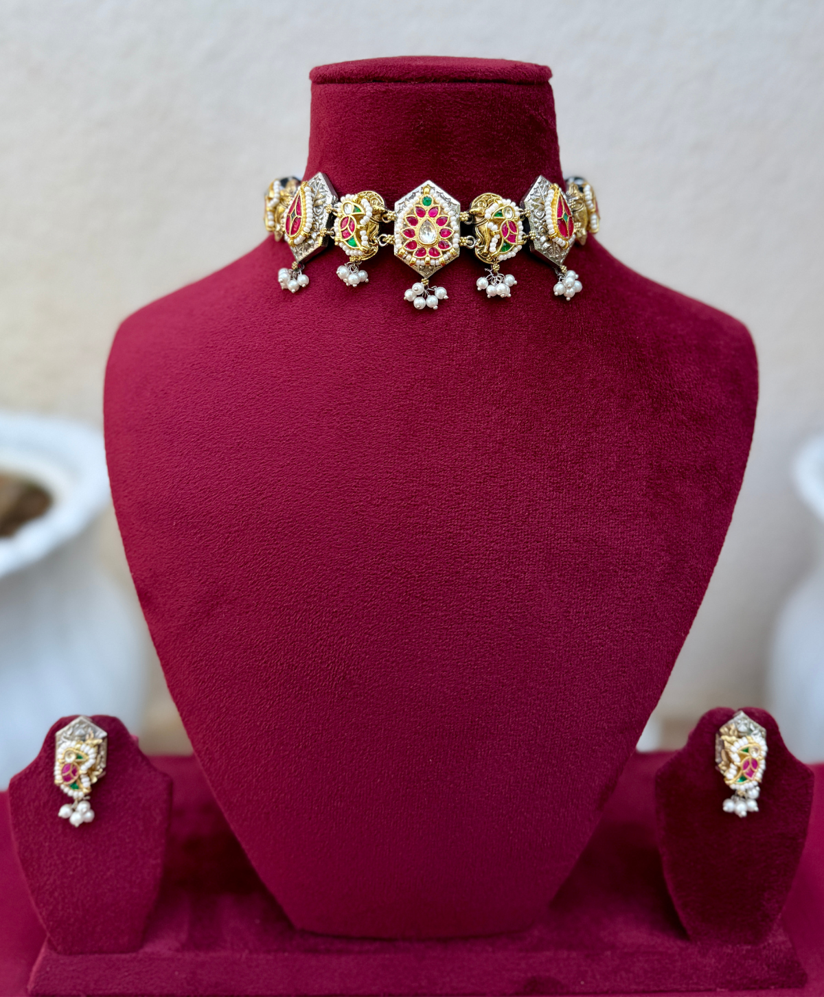 German Silver Rani Green Dual Tone Fusion Choker for Women