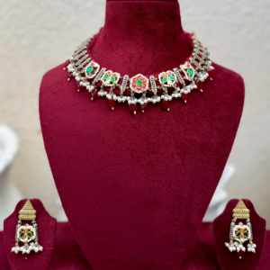Maroon Dual Tone Fusion Patta Necklace - AGN034