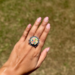 Navratna Silver Look A Like Fusion Ring - AGR014