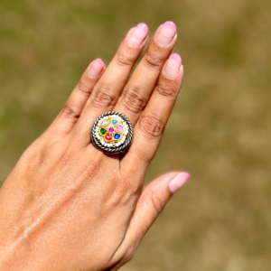 Navratna Silver Look A Like Fusion Ring - AGR015